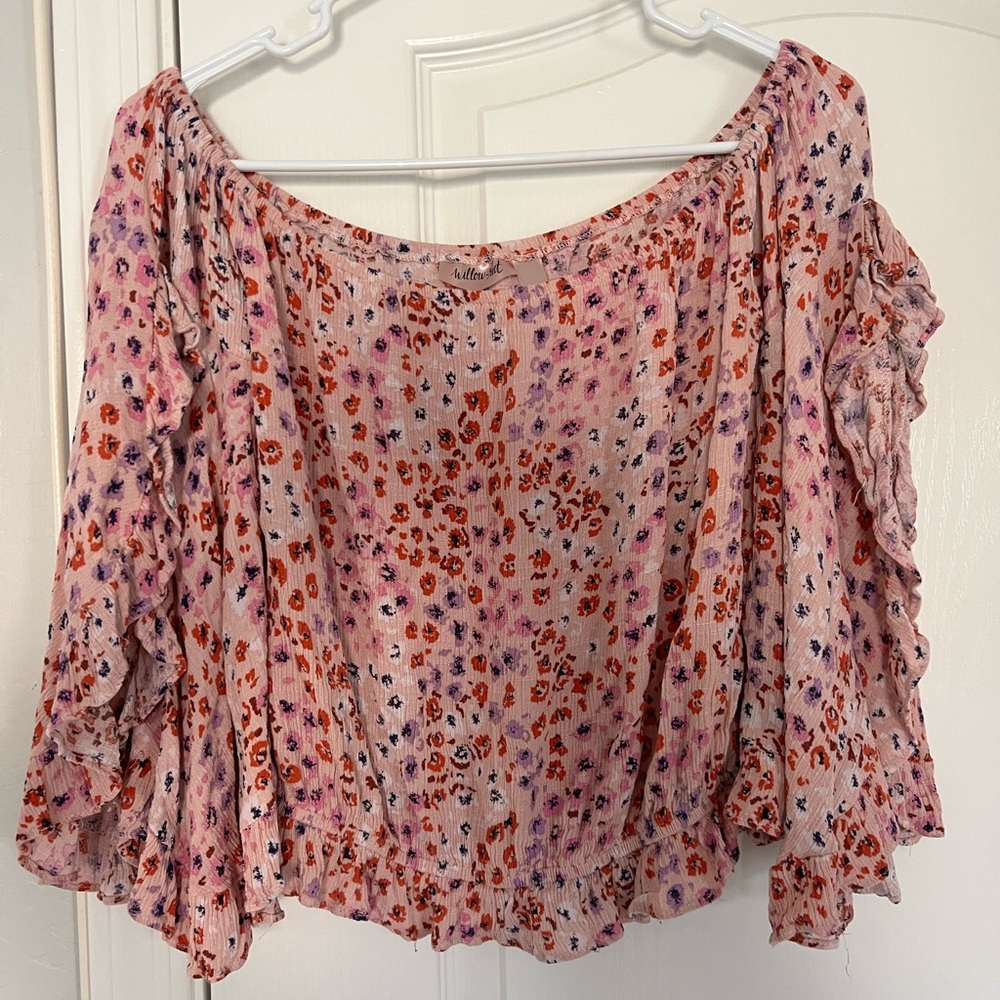 Willow & Root floral off the shoulder bell sleeve top